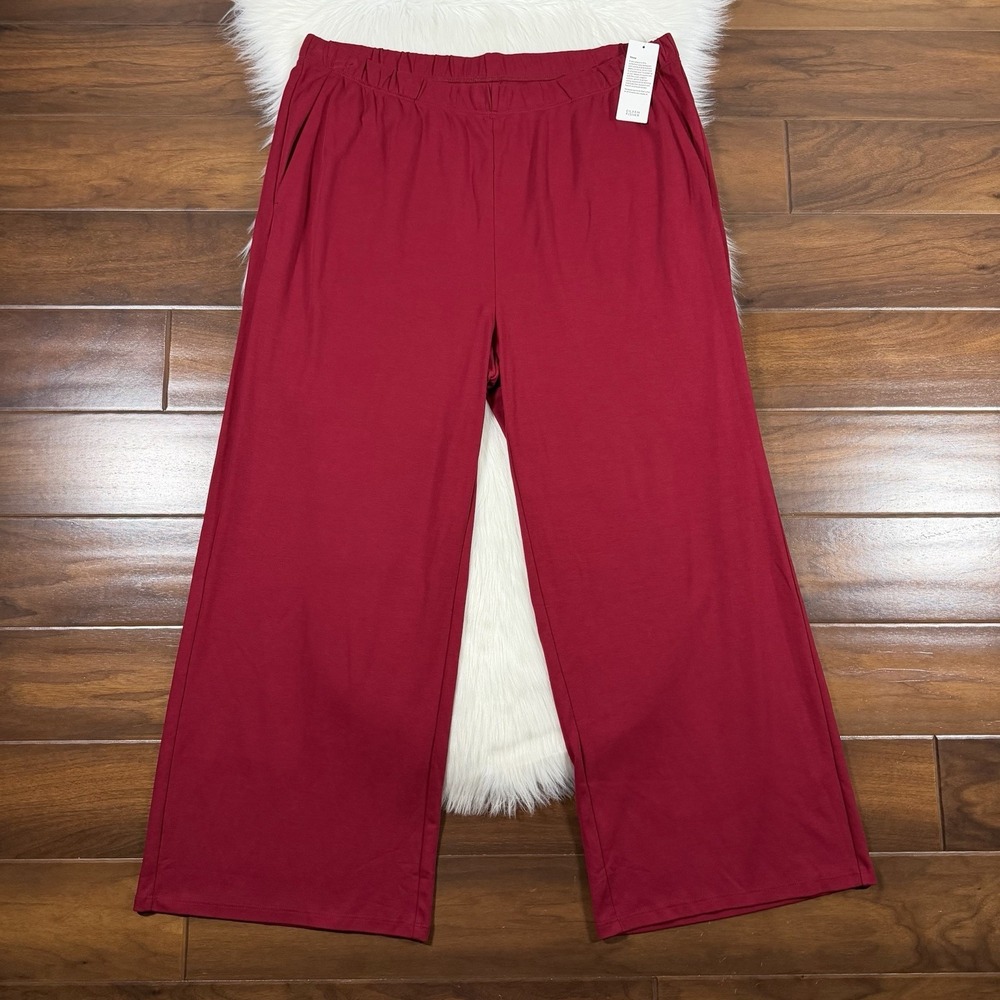 Eileen Fisher Size XL Red Organic Cotton Interlock Wide Leg Sleep Lounge Pants